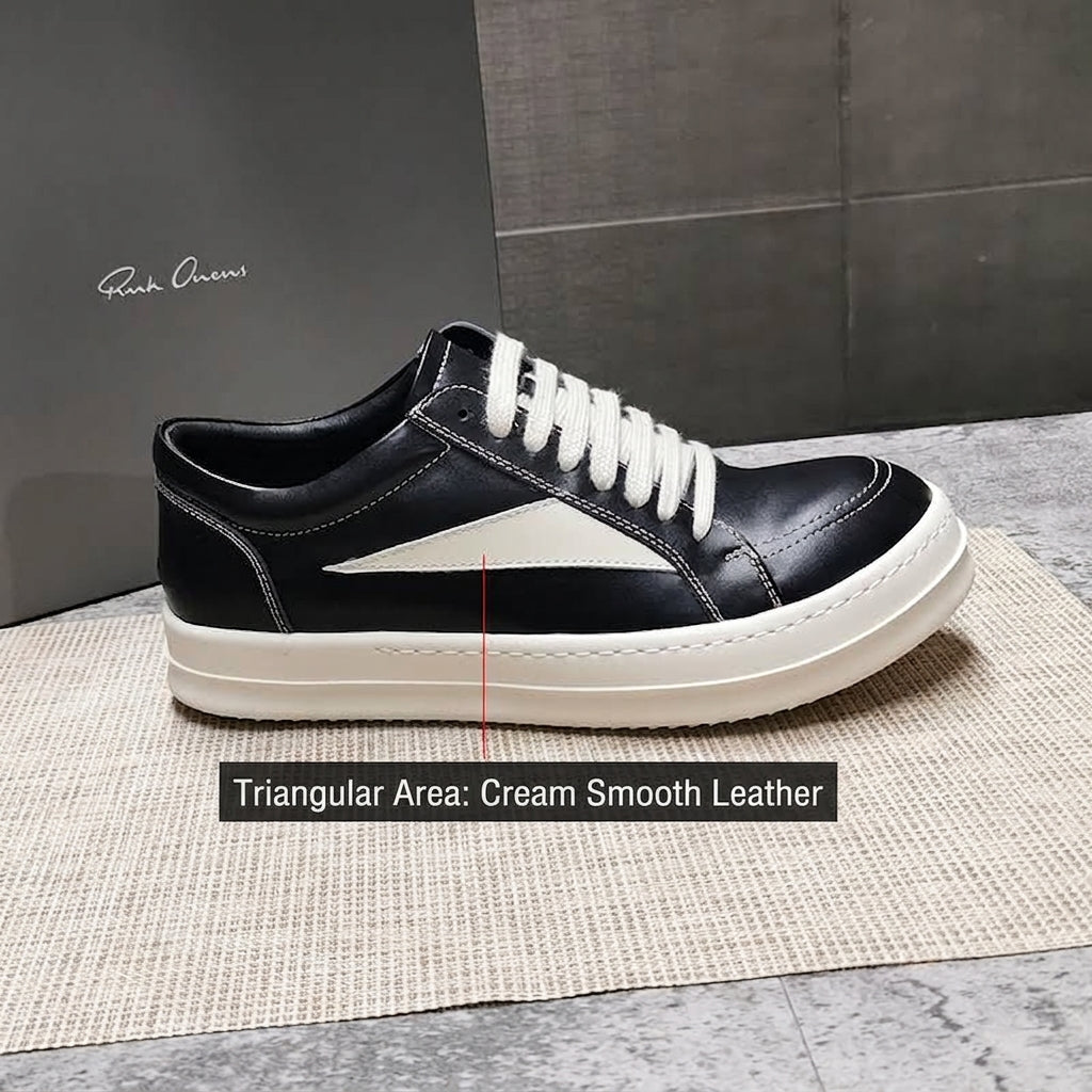 RO 22SS Vintage Leather Low-Top Sneaker Rick Owens - Black/Milk