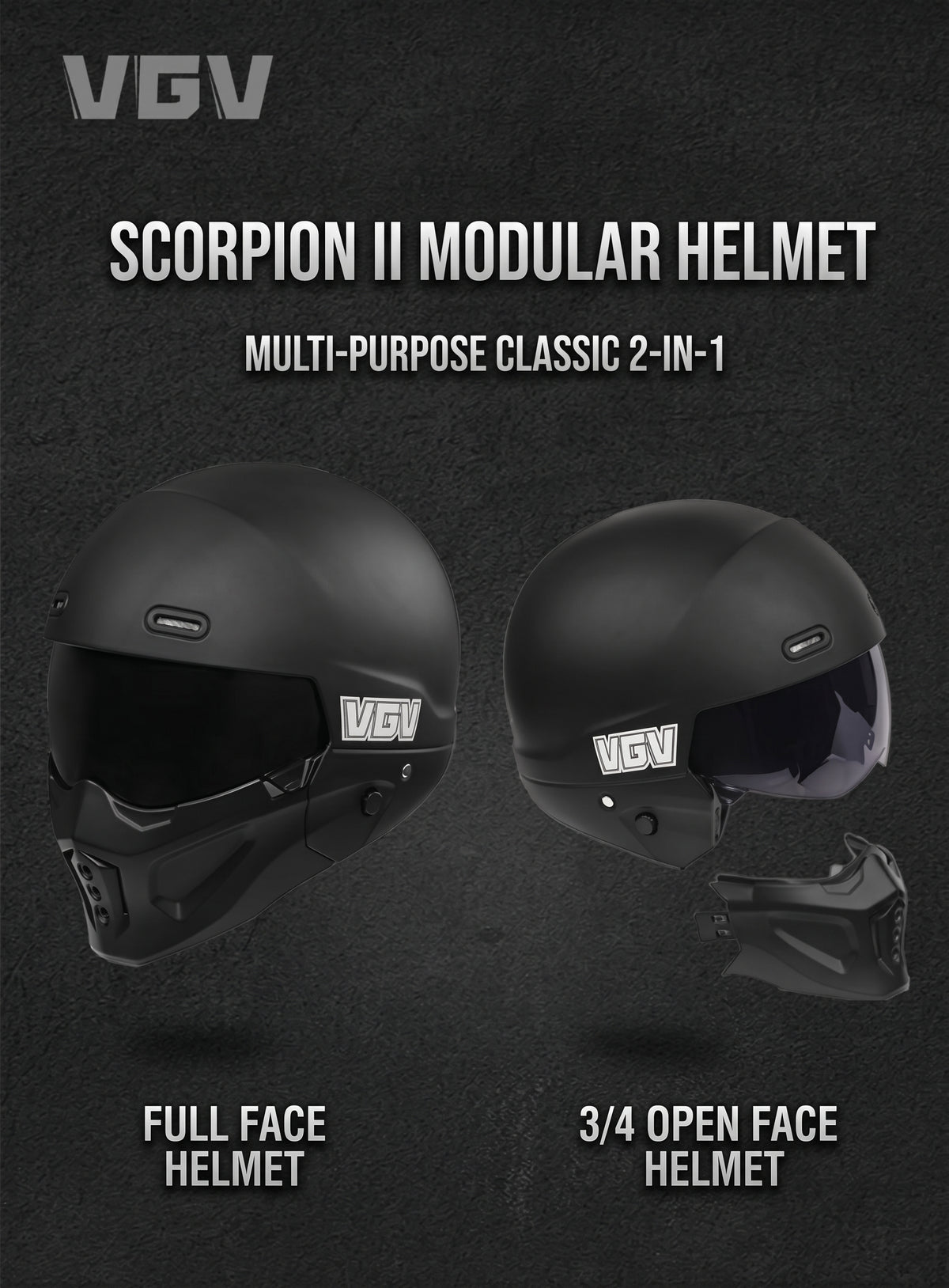 Shadow Scorpion - Motorcycle Full Face Helmet Harley Cruiser Bike Class A 3C DOT