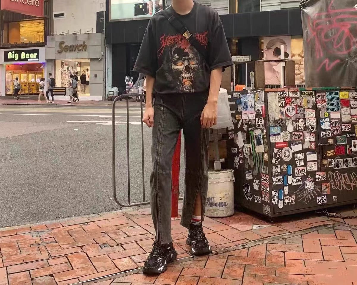 Vetement Washed Direct Print Ghost Face Skull T-Shirt Oversized Short