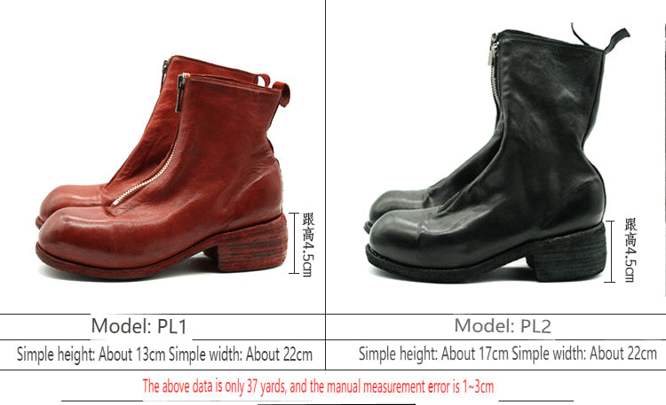 Guidi Horse Leather Distressed Chunky Heel Mid-Calf Ankle Boots PL1/2 Front-Zip