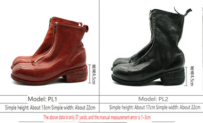 Guidi Horse Leather Distressed Chunky Heel Mid-Calf Ankle Boots PL1/2 Front-Zip