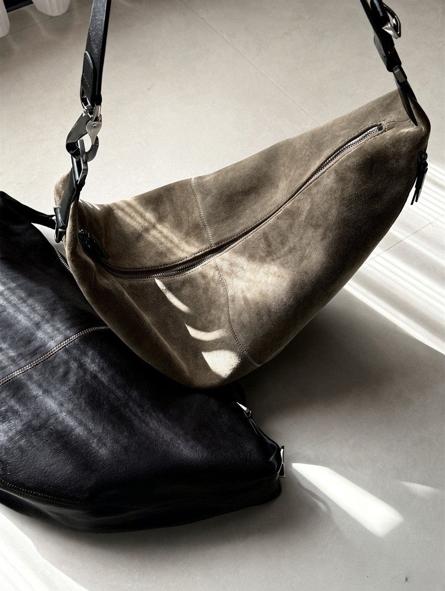 Artisanal Quiver Clip Bag - Lemaire Leather & Suede Crossbody Bucket 
