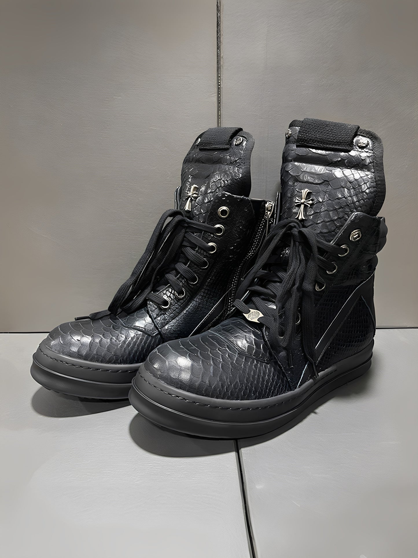 Revised RO Geobasket High-Top - Rick Owens Snake Embossed Leather  
