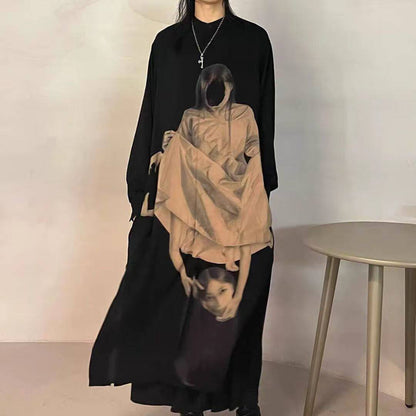 Revised Yohji 20SS Archive - Cradle Drape Printed Long Shirt (Viscose) 
