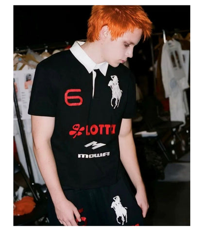 Mowalola ATL Angel Horse Polo - Contrast Collar Slim Embroidered Shirt