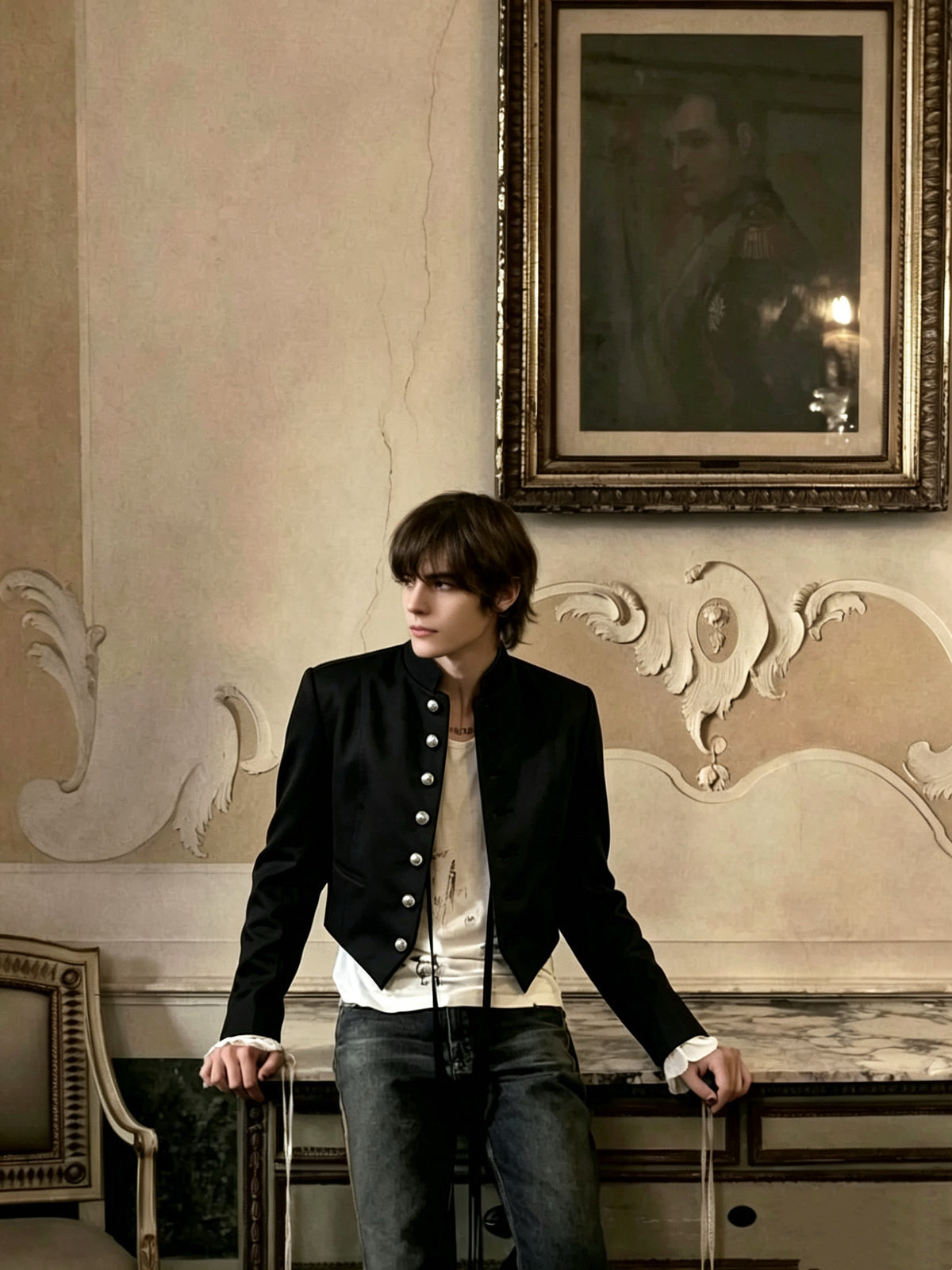 Annd Gothic Napoleon Jacket - Silver Button Cropped Coat - donclickin