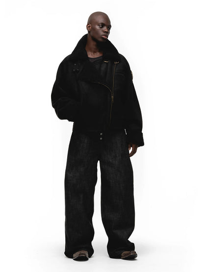 No faith studios Suede Shearling Biker Jacket - Asymmetrical Zip 