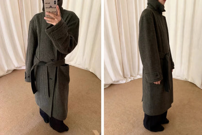 Revised Lemaire Alpaca Wool Blend Coat - Convertible Collar Tie-Belt Overcoat - donclickin