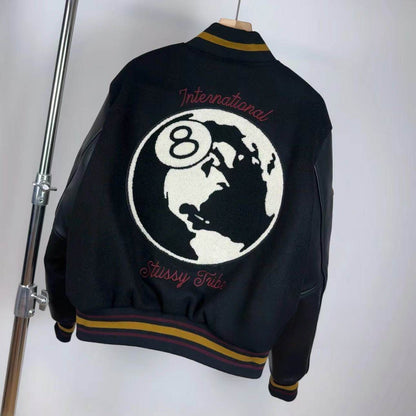 Revised Stussy Black Eight 40th Anniversary Varsity Jacket - Premium Napa Leather