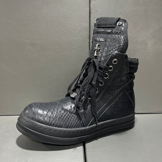 Revised RO Geobasket High-Top - Rick Owens Snake Embossed Leather  Size avaliable 35~48 / Cross All-Black Snake Print