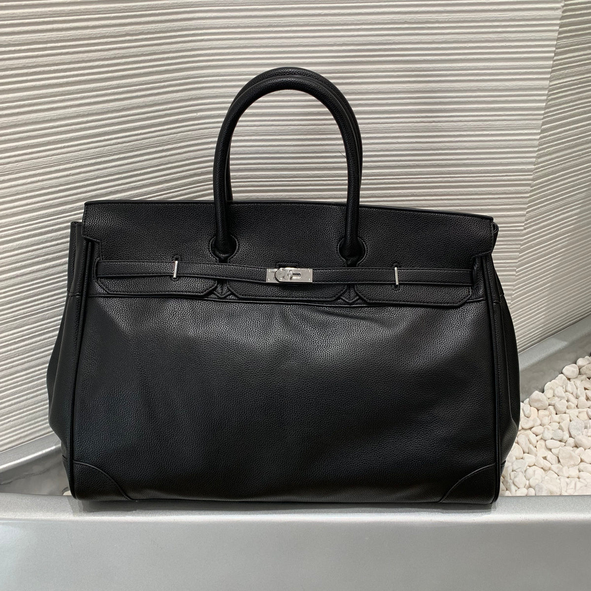 Archive Padlock Weekender - Oversized Lychee Leather Commuter Gym Bag 