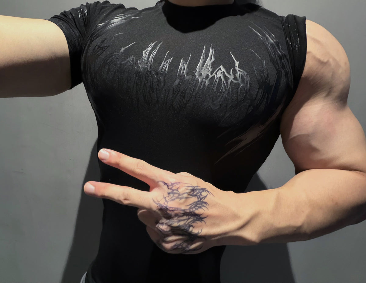 BreatheDivinity Gothic Compression Shirt - Cyber Sigilism Raglan Muscle Tee