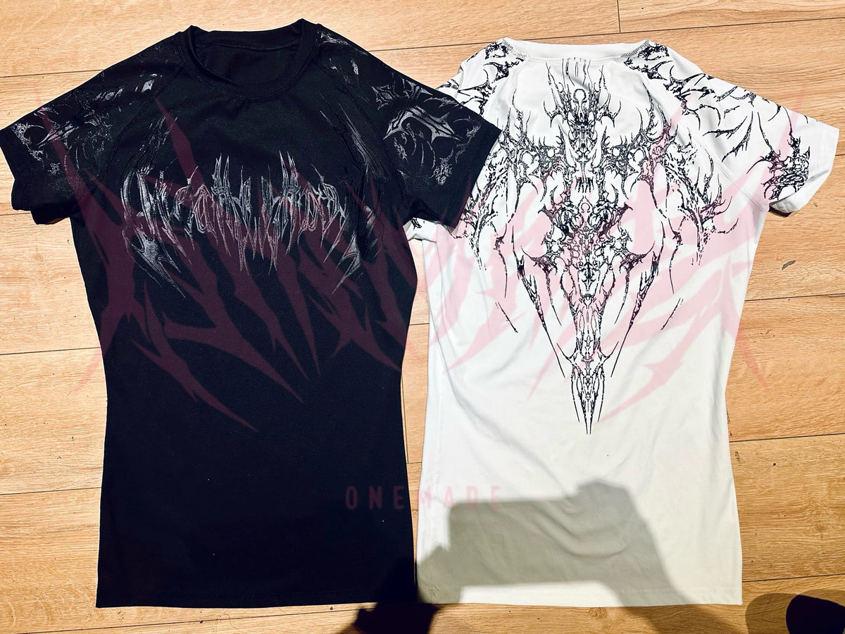 BreatheDivinity Gothic Compression Shirt - Cyber Sigilism Raglan Muscle Tee