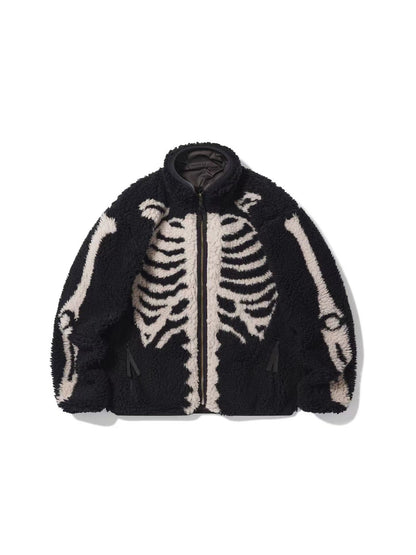 Remake Bone Boa Fleece Jacket - KAPITAL Reversible Skeleton Sherpa Zip Coat