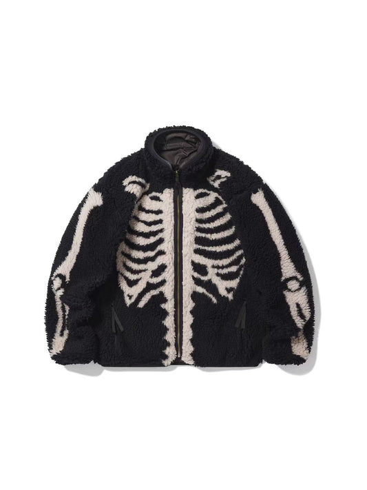 Remake Bone Boa Fleece Jacket - KAPITAL Reversible Skeleton Sherpa Zip Coat