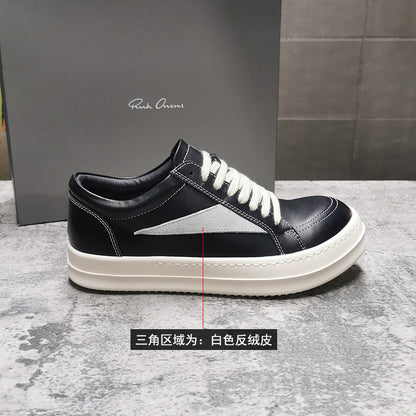 RO 22SS Vintage Leather Low-Top Sneaker Rick Owens - Black/Milk - Size avaliable 35~46 / Black White Suede Logo