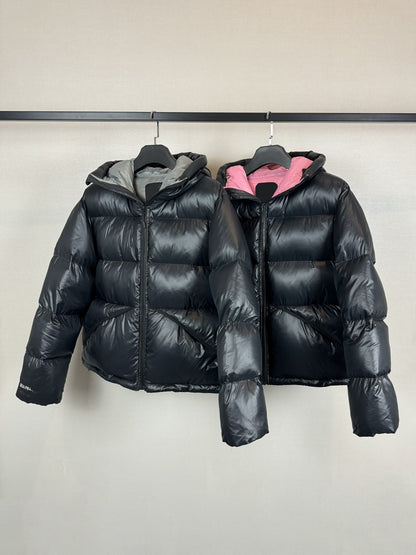 Revised Stussy Color Block White Duck Down Puffer - Hooded Cropped Jacket 