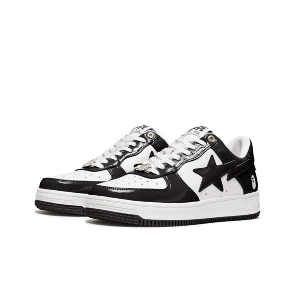 Bape Sta Low Silhouette - Black Patent Leather Skate Sneakers  Order with colors / Black Patent Leather