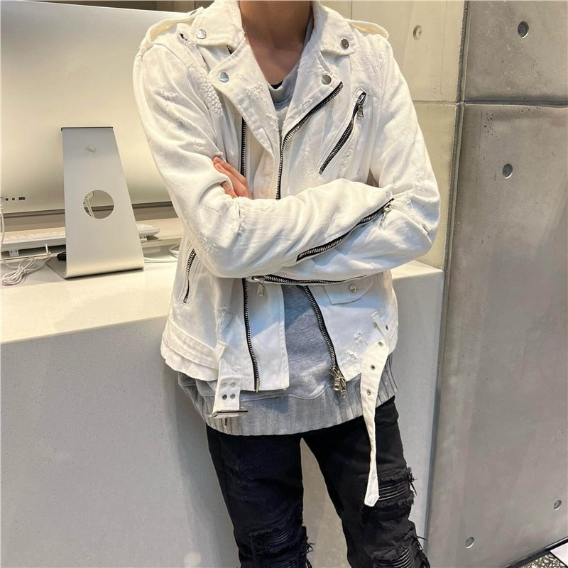 AMIRI 15OG Slim-Waist Destroyed Motorcycle Denim Washed White Jackets