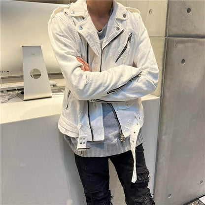 AMIRI 15OG Slim-Waist Destroyed Motorcycle Denim Washed White Jackets