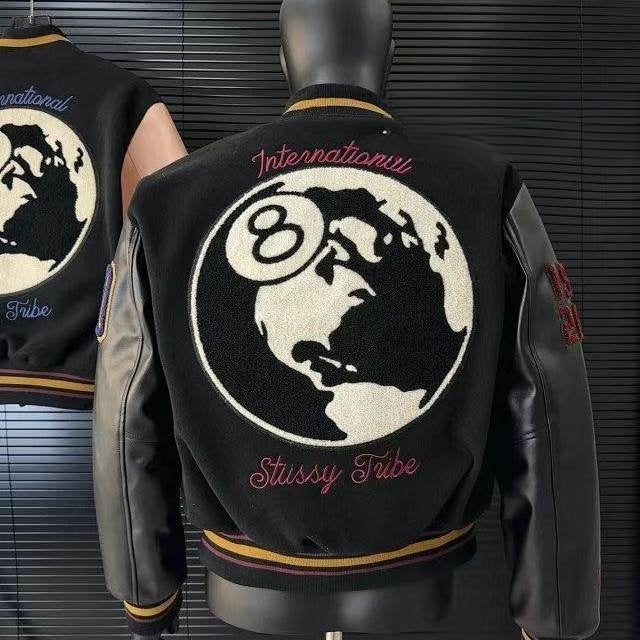 Revised Stussy Black Eight 40th Anniversary Varsity Jacket - Premium Napa Leather