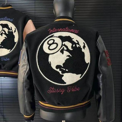 Revised Stussy Black Eight 40th Anniversary Varsity Jacket - Premium Napa Leather
