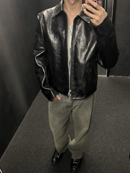 Revised Our Legacy Mini Jacket - Boxy Double-Zip Glossy Cowhide Leather