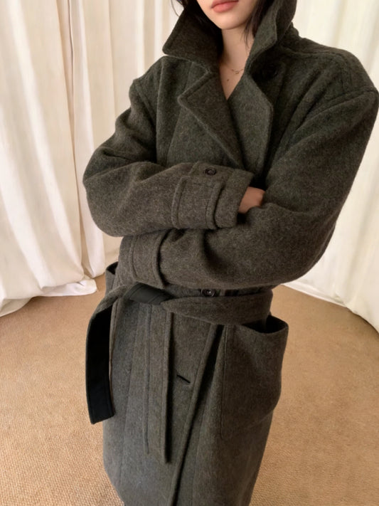 Revised Lemaire Alpaca Wool Blend Coat - Convertible Collar Tie-Belt Overcoat - donclickin