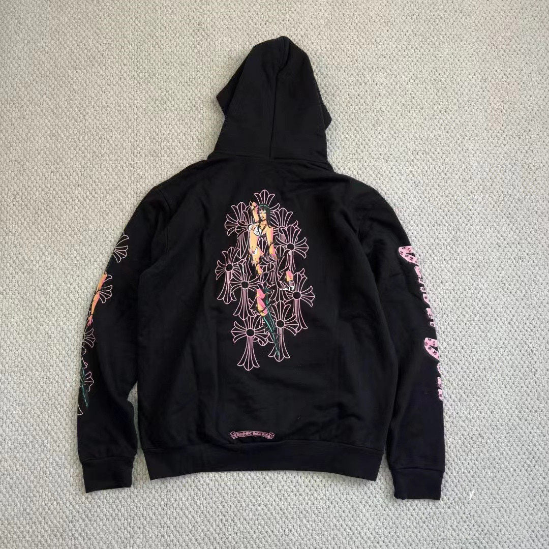 Revised Chrome Deadly Doll Phantom Cross Zip-Up Hoodie - Oversized Gothic - donclickin