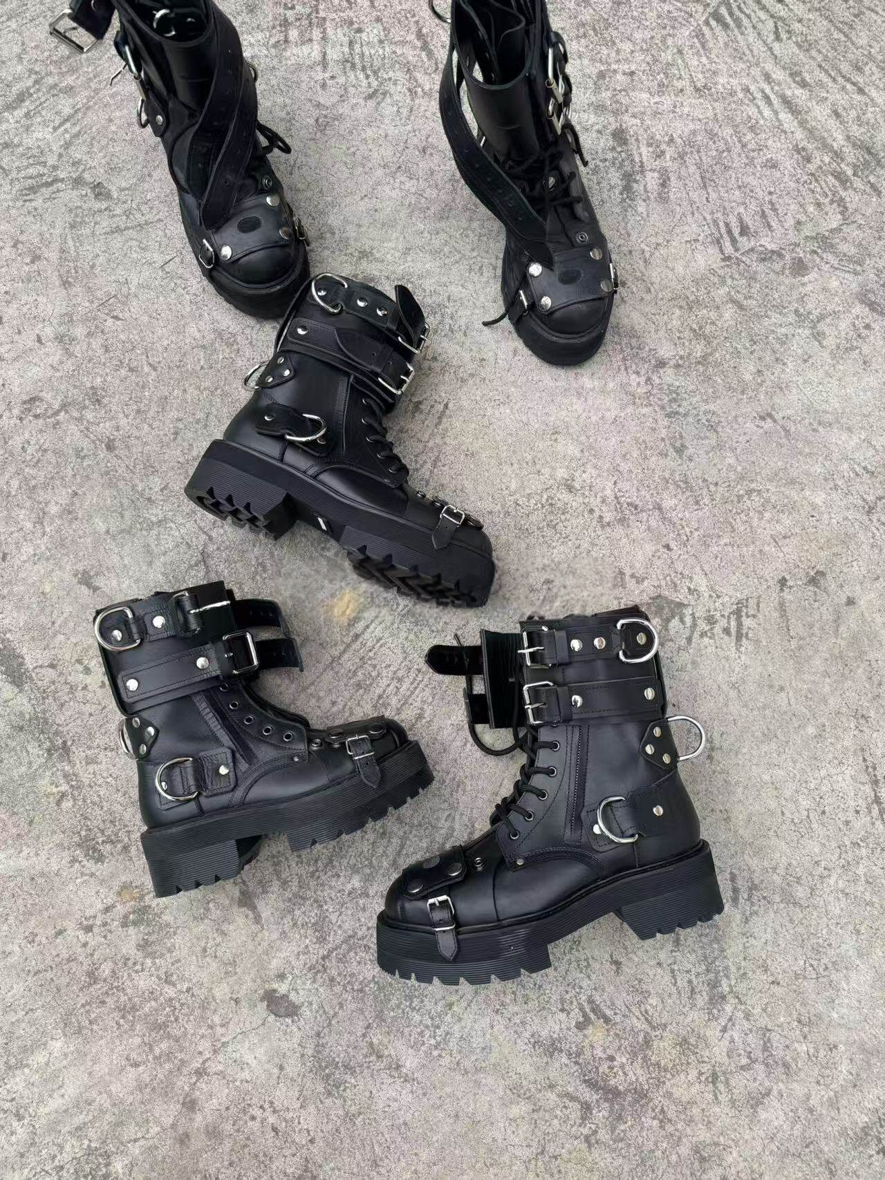 Revised Vetements FW19 High-Top Biker Boots - Metal Buckle & Rivet Strap - donclickin