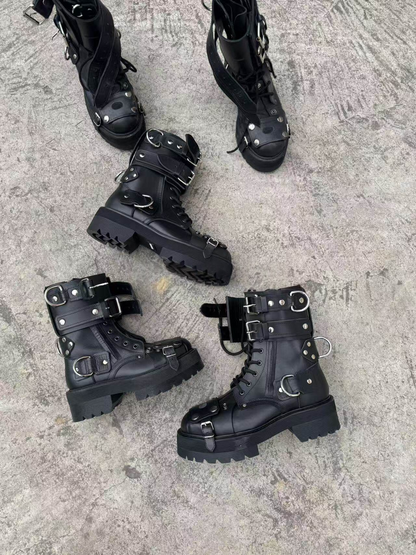 Revised Vetements FW19 High-Top Biker Boots - Metal Buckle & Rivet Strap - donclickin