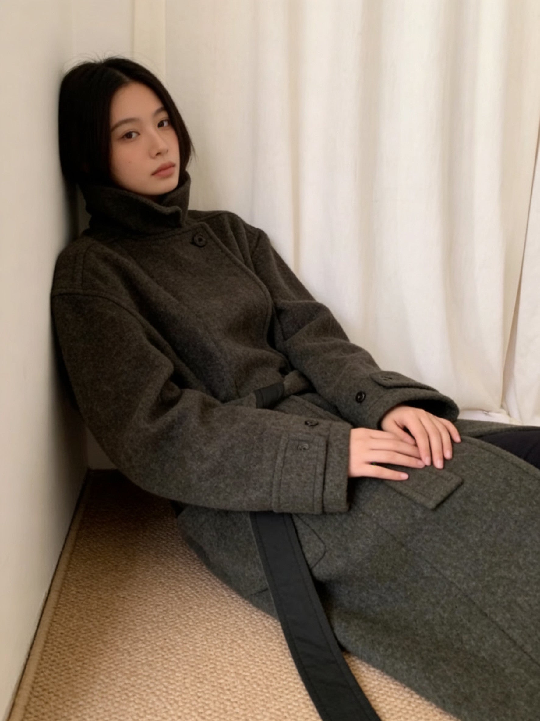 Revised Lemaire Alpaca Wool Blend Coat - Convertible Collar Tie-Belt Overcoat - donclickin