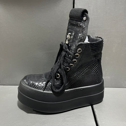 Revised RO Geobasket High-Top - Rick Owens Snake Embossed Leather  Size avaliable 35~48 / Cross All-Black Snake Print