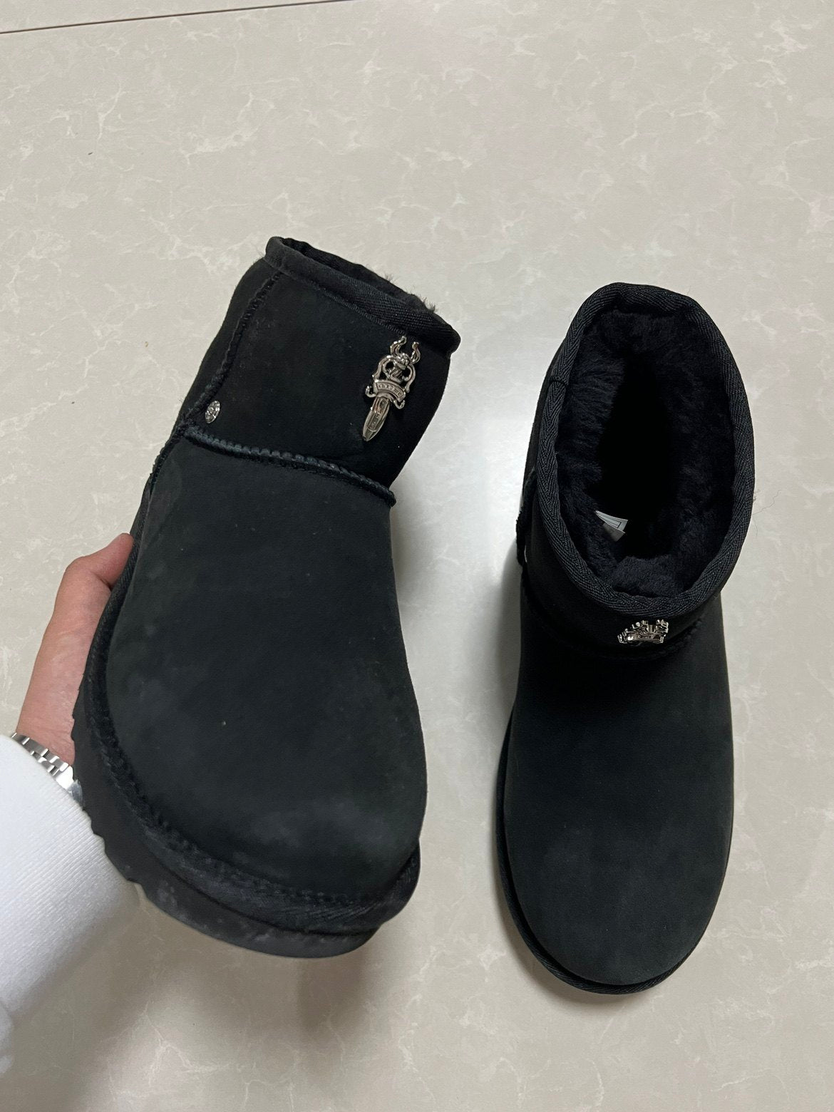 Remake Custom Snow Boots - Sheepskin Mid-Calf with Cross Hardware -  donclickin