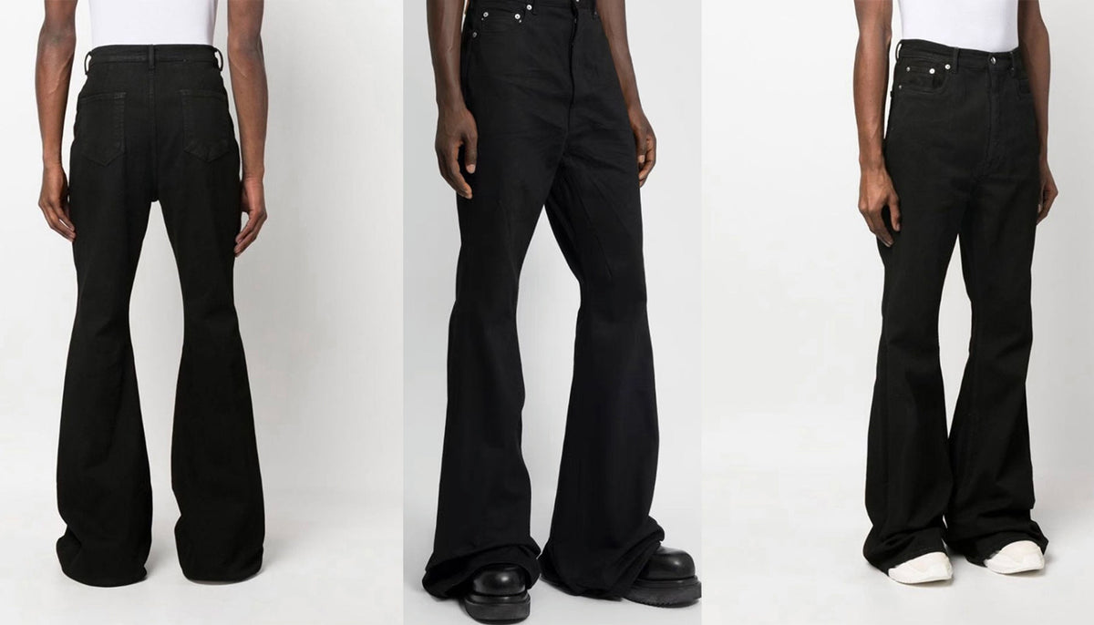 RO Bolan Bootcut Jeans - Rick Owen Brushed Black Stretch Flared Denim