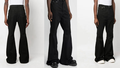 RO Bolan Bootcut Jeans - Rick Owen Brushed Black Stretch Flared Denim