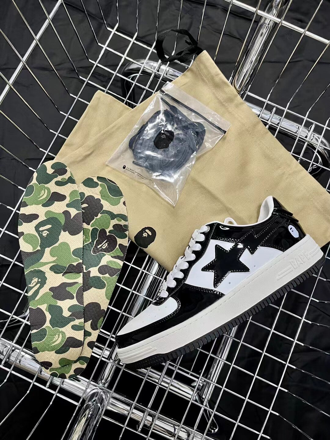 Bape Sta Low Silhouette - Black Patent Leather Skate Sneakers  