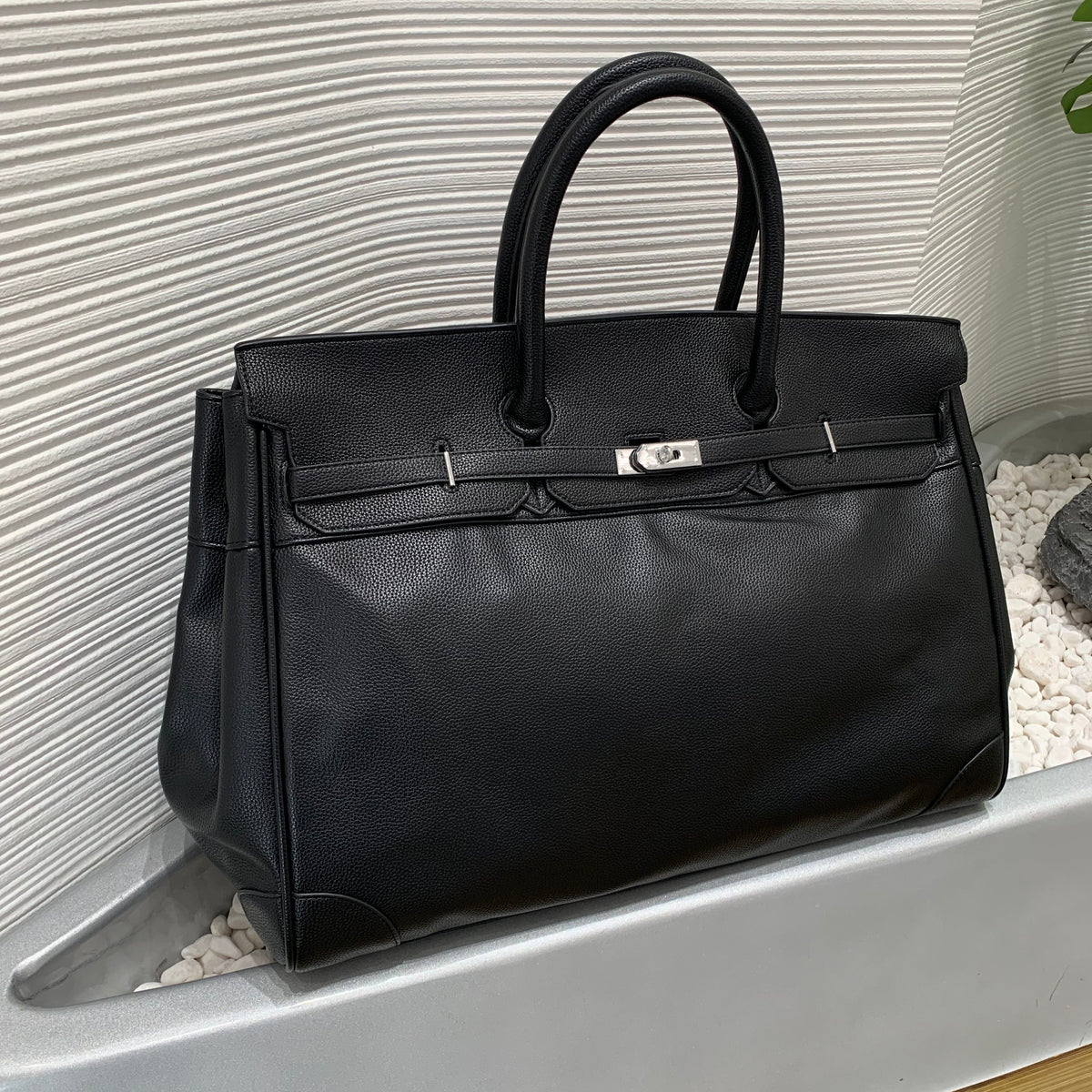 Archive Padlock Weekender - Oversized Lychee Leather Commuter Gym Bag 