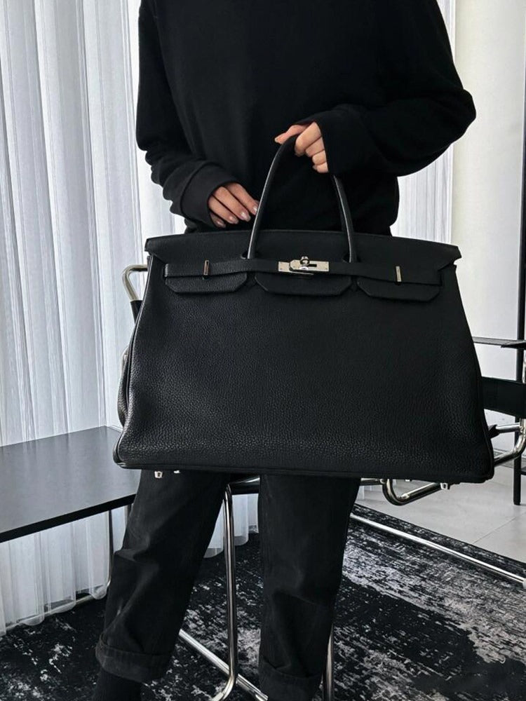 Archive Padlock Weekender - Oversized Lychee Leather Commuter Gym Bag 
