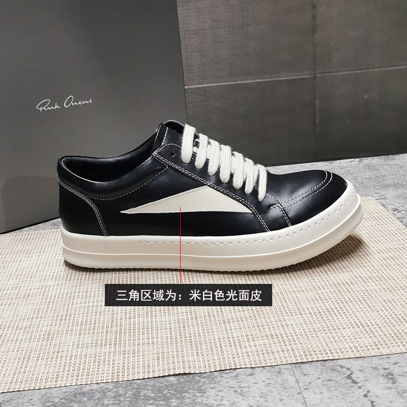 RO 22SS Vintage Leather Low-Top Sneaker Rick Owens - Black/Milk - Size avaliable 35~46 / Black White Smooth Leather