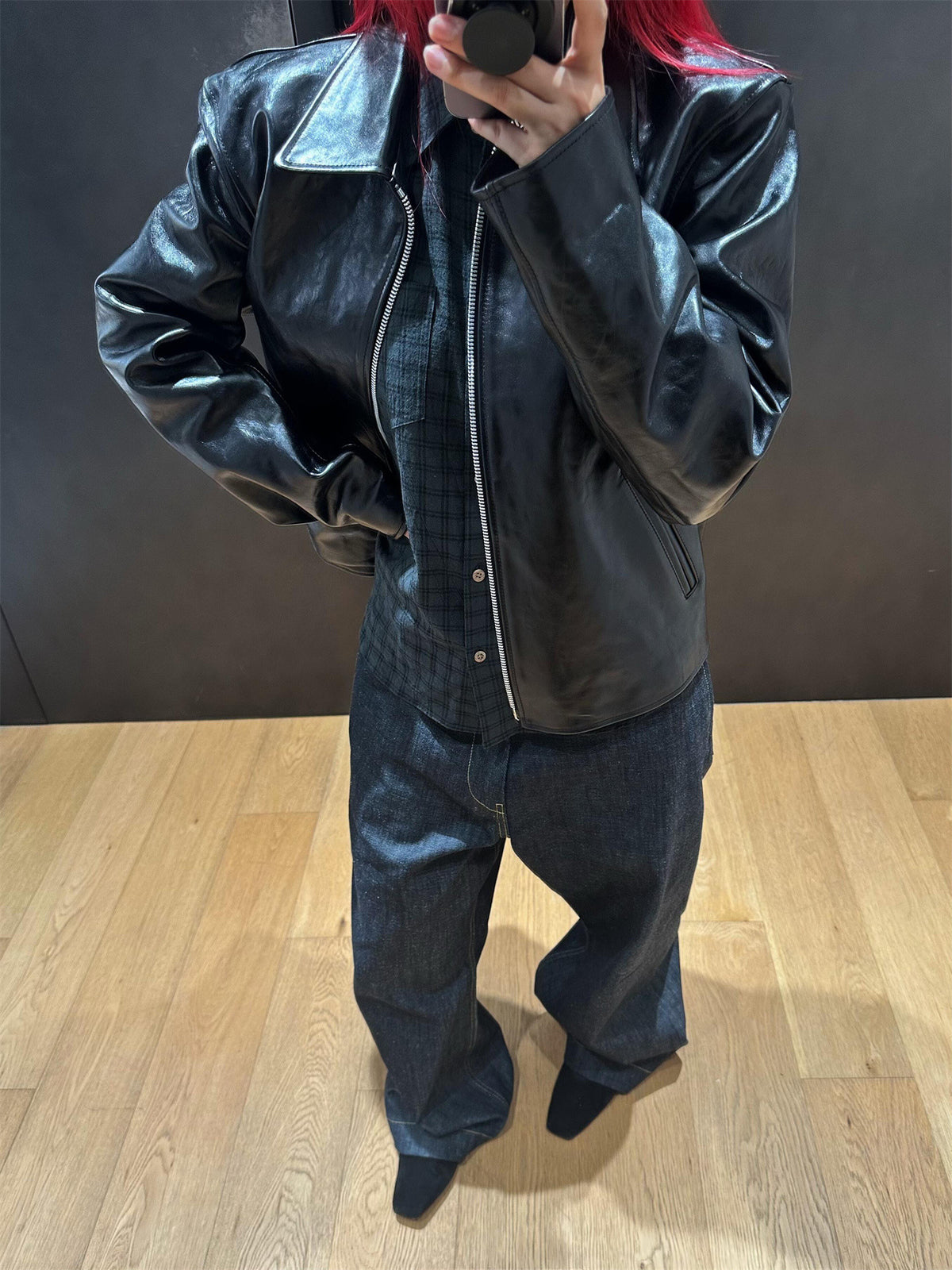 Revised Our Legacy Mini Jacket - Boxy Double-Zip Glossy Cowhide Leather