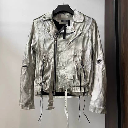 AMIRI 15OG Slim-Waist Destroyed Motorcycle Denim Washed White Jackets