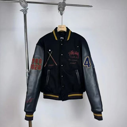 Revised Stussy Black Eight 40th Anniversary Varsity Jacket - Premium Napa Leather