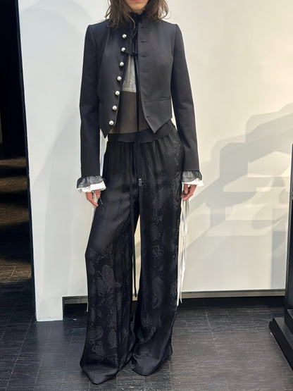 Annd Gothic Napoleon Jacket - Silver Button Cropped Coat - donclickin