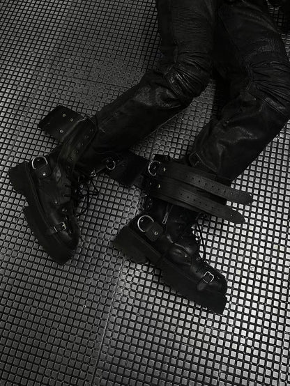 Revised Vetements FW19 High-Top Biker Boots - Metal Buckle & Rivet Strap - donclickin