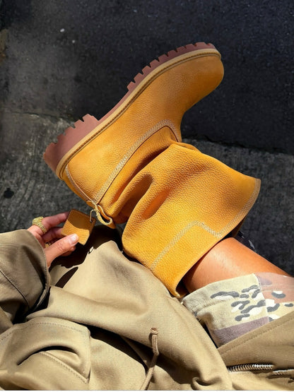 Revised Telfar Mid Pull On Boot - Wheat Italian Leather Platform 