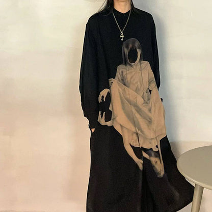 Revised Yohji 20SS Archive - Cradle Drape Printed Long Shirt (Viscose) 