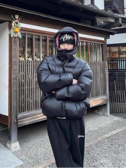 Revised Stussy Color Block White Duck Down Puffer - Hooded Cropped Jacket 