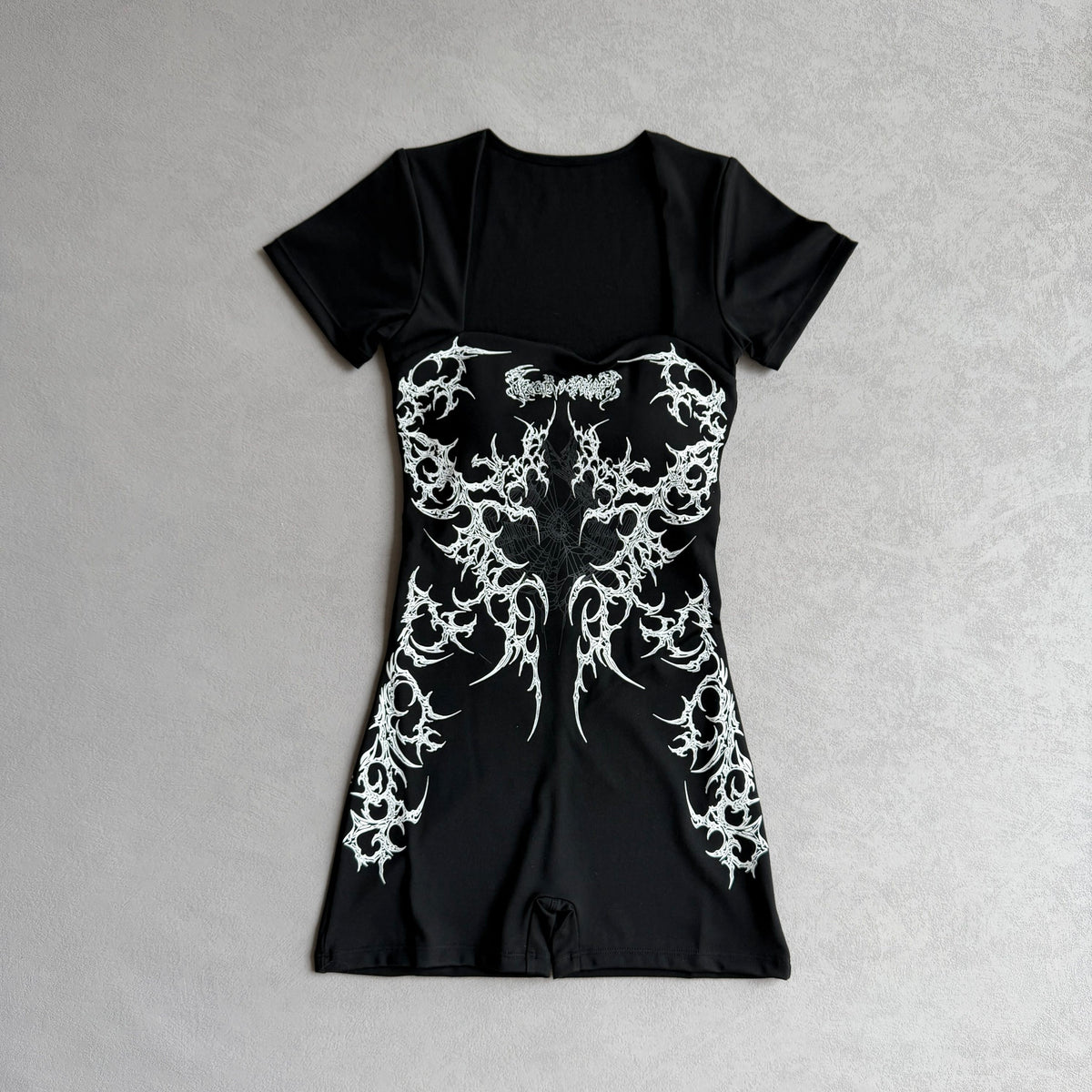 Breathedivinity Goth Cyber-Sigilism Gym Romper - Square Neck Padded Workout Bodysuit