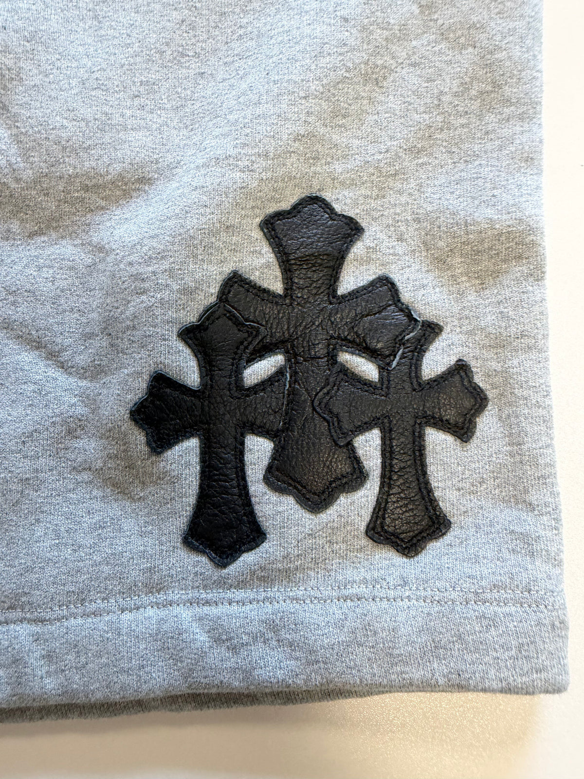 Chrome Lambskin Cross Patch Sweatshorts - Heavy Heather Grey